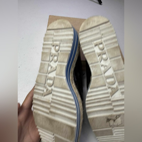 PRADA Black White Blue Perforated Wingtip Shoes Sz 37 / US 7 - Picture 13 of 13